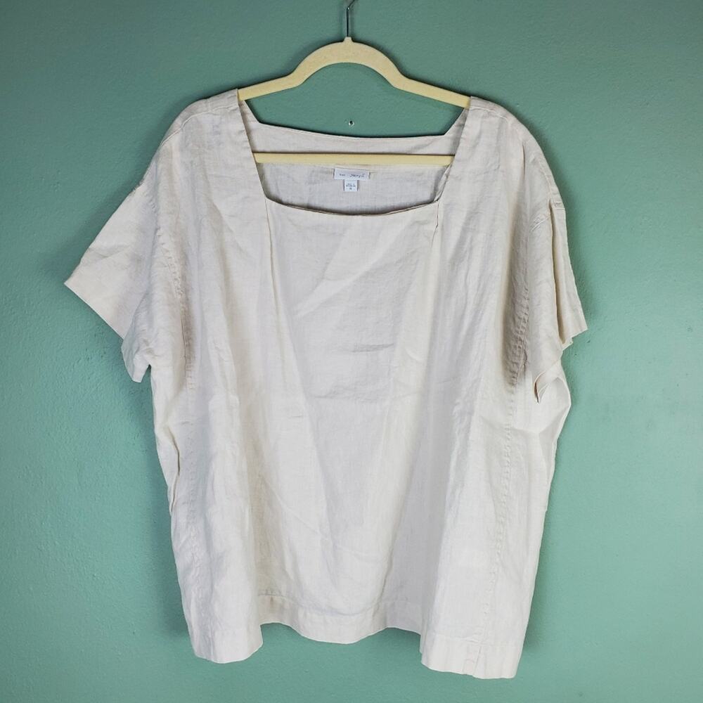 J. Jill Women's PureJill White Linen Boxy Short Sleeve Shirt Top Blouse Size XL